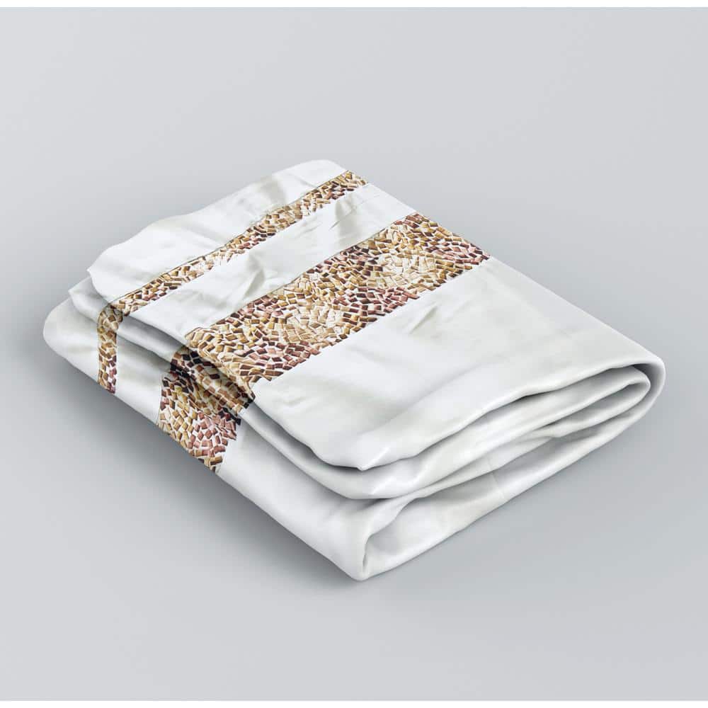 Brown and Beige Satin-Like Fabric Shower Curtain with Embroidered Tiles - 72" x 84"