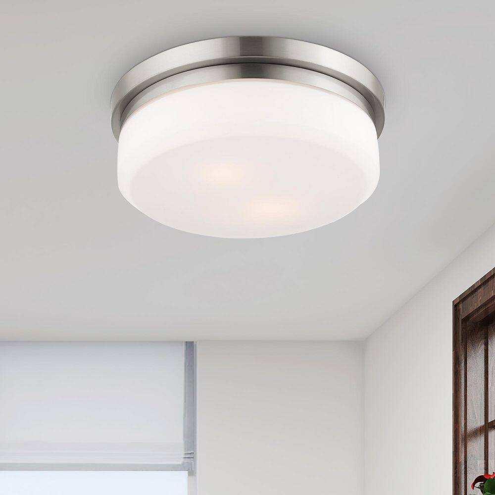 Brushed Nickel 2-Light Flush Mount with Satin Glass