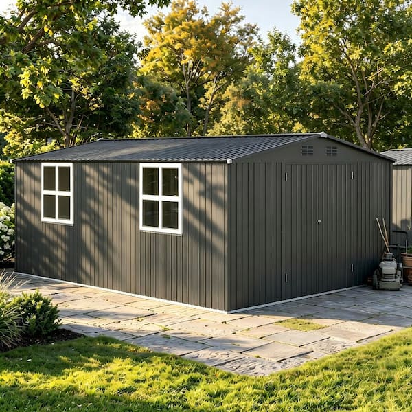 AECOJOY 12 ft. W x 18 ft. D Metal Outdoor Storage Shed and Large