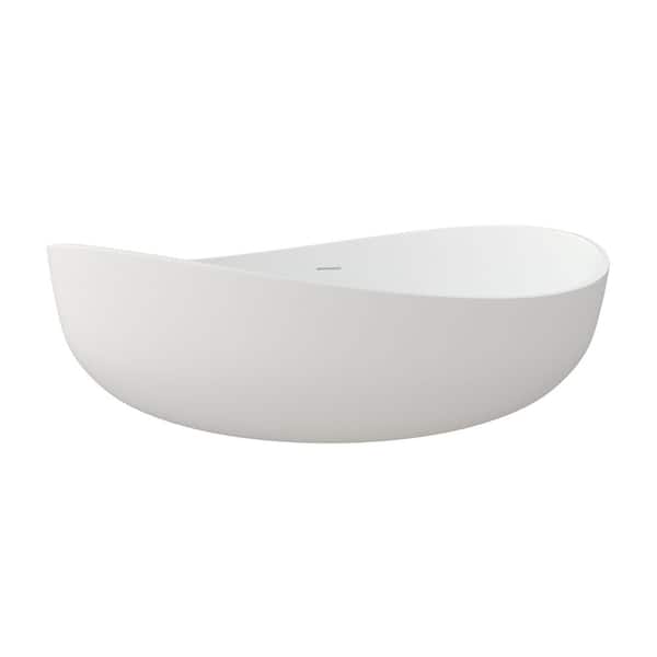 71 in. x 43 in. Solid Surface Stone Resin Flatbottom Freestanding Bathtub Soaking Bathtub in Matte White