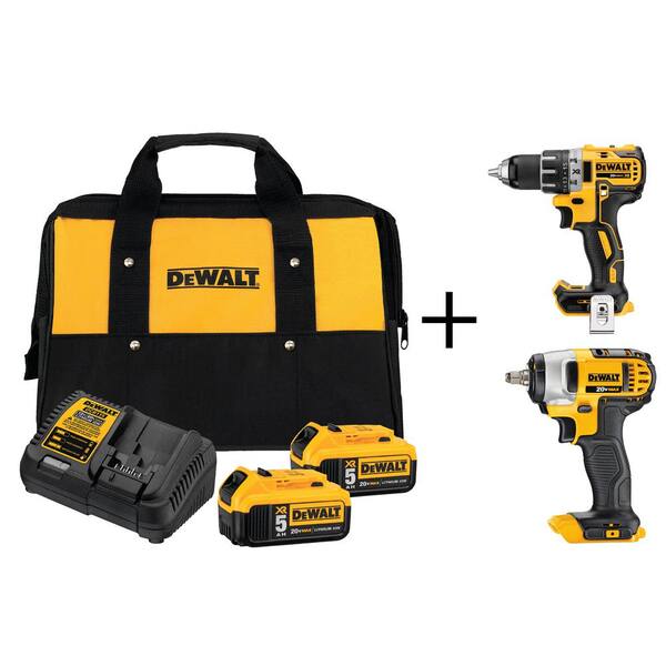 DEWALT 20-Volt MAX Lithium-Ion Starter Kit with (2) 5Ah Batteries, Charger and Bonus Compact Drill and 3/8 in. Impact Wrench
