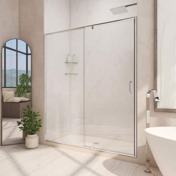 DreamLine Flex 36 in. x 36 in. x 74.75 in. Framed Pivot Shower Door in Chrome with Biscuit Shower Base