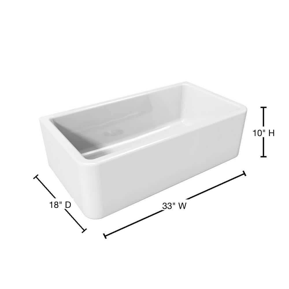33" White Fireclay Farmhouse Apron Sink
