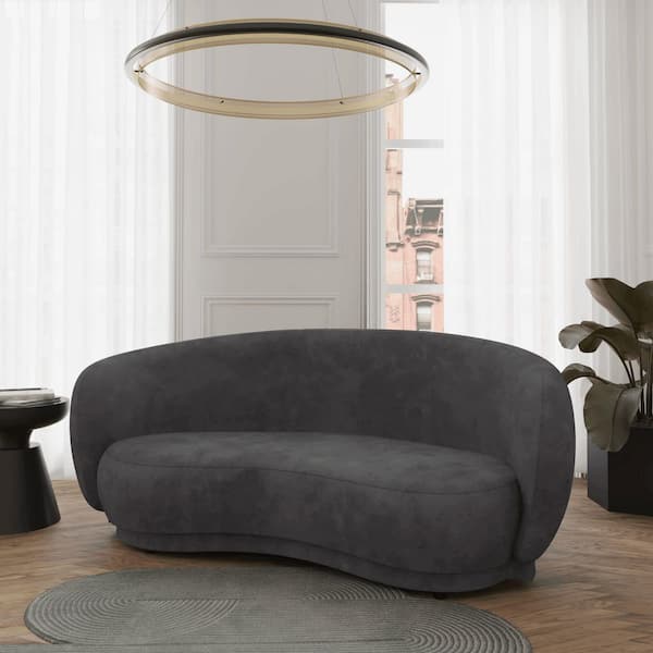 Faze 75.20 in. Slope Arm Velvet L-Shaped Sofa in Light Grey