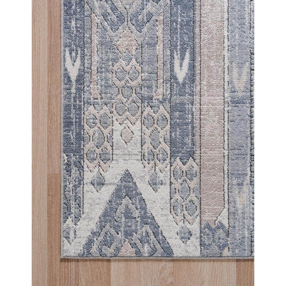 Navy Blue Geometric Synthetic 10' x 14' Rug