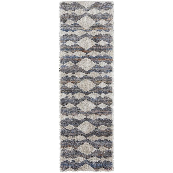 2 ft. x 8 ft. Tan, Ivory Chevron Runner Rug