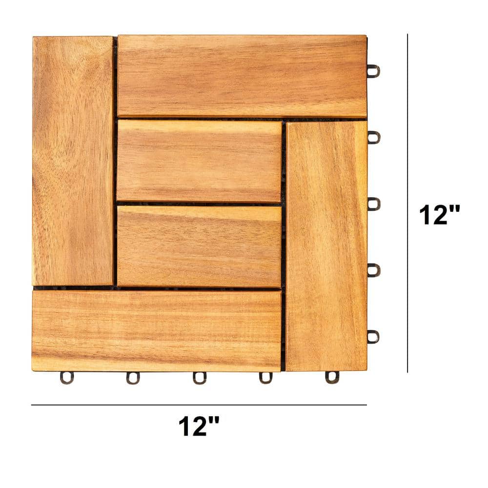 Medium Brown Eucalyptus Interlocking Wooden Deck Tiles, Set of 10