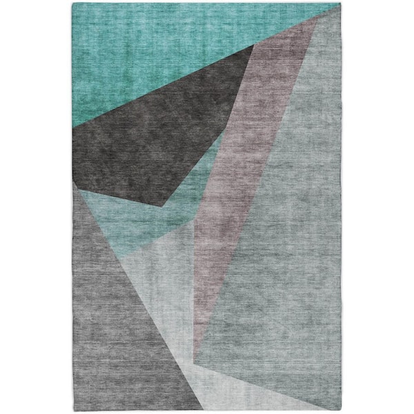 Dream Shag Premium Machine Washable Abstract ADS716 Teal 10 ft. x 14 ft. Area Rug