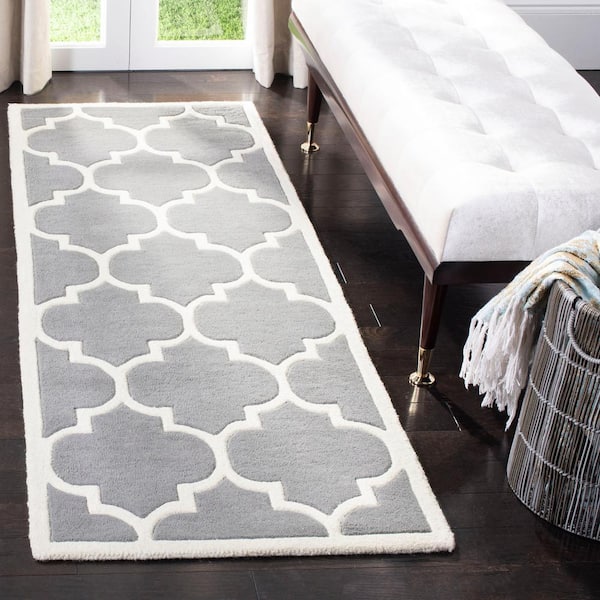Chatham Dark Grey/Ivory 2 ft. x 9 ft. Border Geometric Trellis Runner Rug
