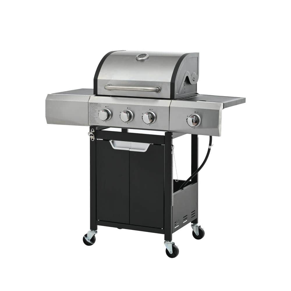 3-Burner Stainless Steel Gas BBQ Grill, Black