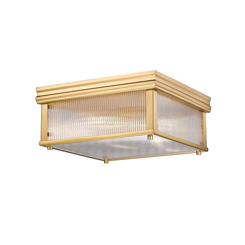 Carnaby 13 in. Modern Gold Integrated LED Flush Mount with Clear Ribbed Gla