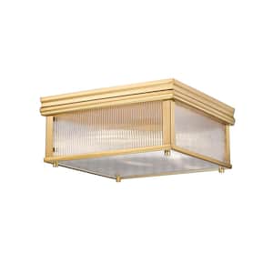 Carnaby 13 in. Modern Gold Integrated LED Flush Mount with Clear Ribbed Glass Shade (1-Pack)