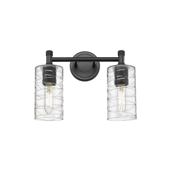 Innovations Crown Point 13.88 in. 2-Light Matte Black Vanity Light with Glass Shade