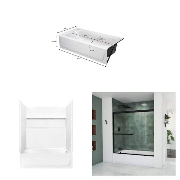 Aloha 60 in. x 30 in. Bathtub, NexTile 60 in. x 30 in. x 60 in. Surround and 56-60 in. Shower Door Combo