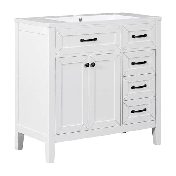 36 in. W x 18 in. D x 36 in. H Single Sink Freestanding Bath Vanity in White with White Ceramic Top