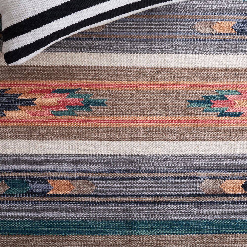 Hand-Woven Geometric Gray Cotton Kilim 8' x 10' Area Rug