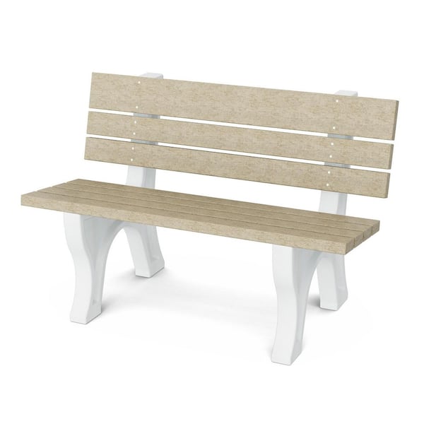 Wildridge Heritage 4 ft. Weathered Wood and White HDPE Plastic Outdoor Park Bench
