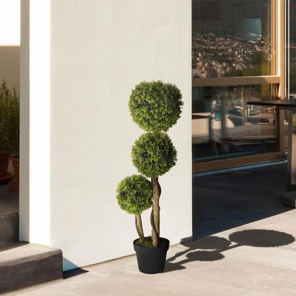 3 ft. Artificial 3-Ball Boxwood Topiary Tree in Pot, Light Green Fake Plant Bonsai for Indoor and Outdoor Decor