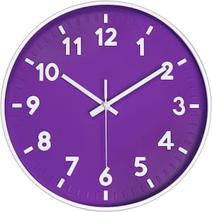 12 in. Purple Analog Wall Clock Silent Non-Ticking Battery Operated 3D Number Modern Style for Bedroom and Living Room