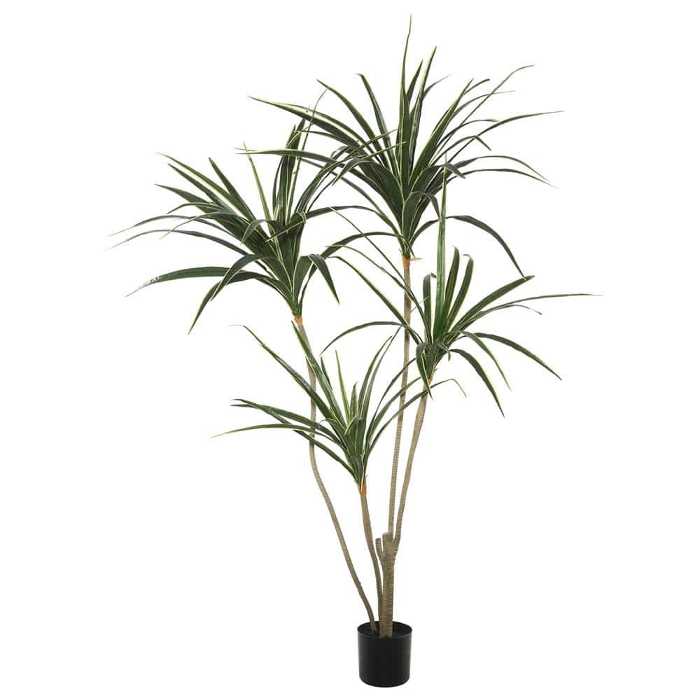 Tiny Green and Yellow Faux Yucca in Black Plastic Pot