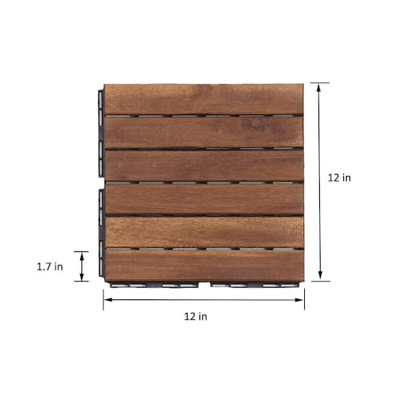 12 in. x 12 in. Striped Pattern Outdoor Acacia Wood Interlocking Deck Tiles in Brown (10-Pieces)
