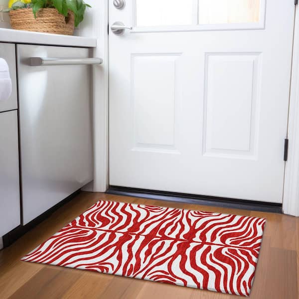 Mayfield Premium Machine Washable Abstract AMF1042 Red 2 ft. x 3 ft. Area Rug