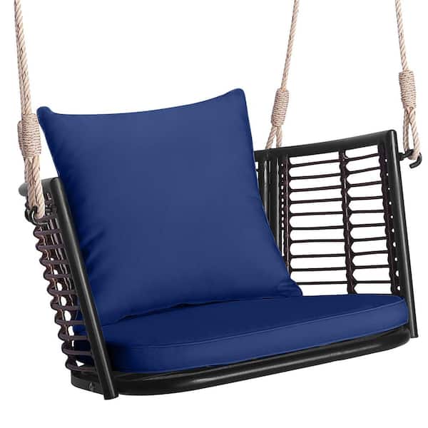 30.5 in. 1-Person Brown Metal Patio Swing with Seat Cushion Navy
