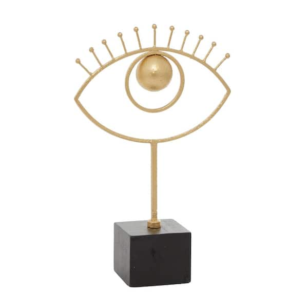 CosmoLiving by Cosmopolitan Gold Wood Handmade Eye Abstract Sculpture with Black Base