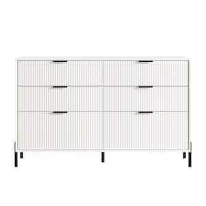 Modern Elegance Off-White 6-Drawers Cabinet 56 in. Wild Dresser with Stylish Black Metal Handle