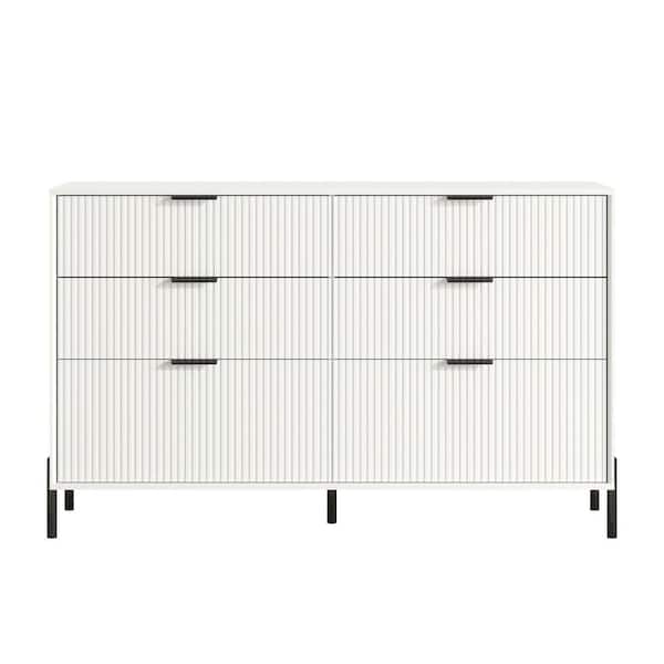 FESTIVO Modern Elegance Off-White 6-Drawers Cabinet 56 in. Wild Dresser with Stylish Black Metal Handle