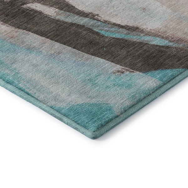 Mayfield Premium Machine Washable Abstract AMF1987 Teal 5 ft. x 7 ft. 6 in. Area Rug