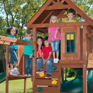 Grandview Twist Deluxe Complete Wooden Outdoor Playset with Slide, Dual Rider and Backyard Swing Set Accessories