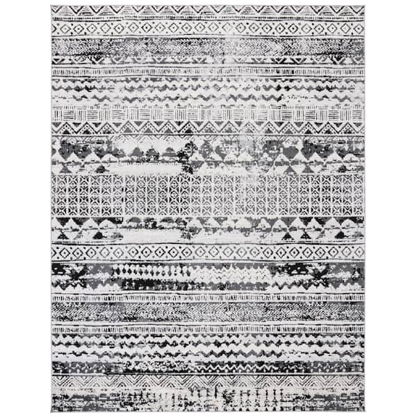 Brentwood 9 ft. x 12 ft. Black/Ivory Distressed Striped Area Rug