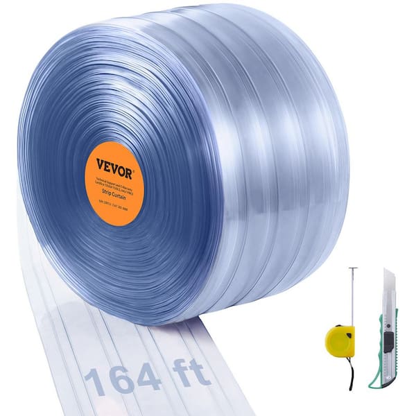 Strip Curtain,164ft. Length, 8in. W, 0.08in. Thickness,Clear Ribbed Plastic Door Strips,PVC Curtain Strip Door Bulk Roll