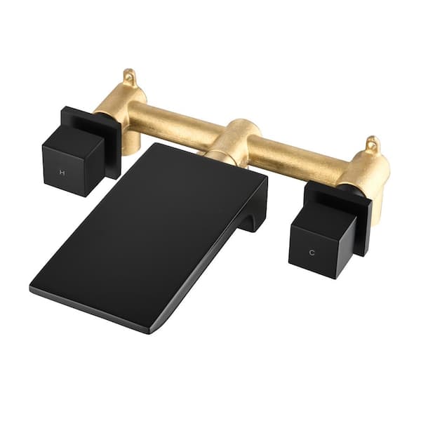 FORCLOVER 2-Handle Wall-Mount Roman Tub Faucet with Waterfall Spout in Matte Black