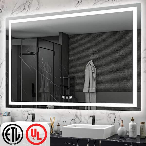 72 in. W x 48 in. H Rectangular Frameless LED Light Anti-Fog Wall Bathroom Vanity Mirror with Backlit and Front Light