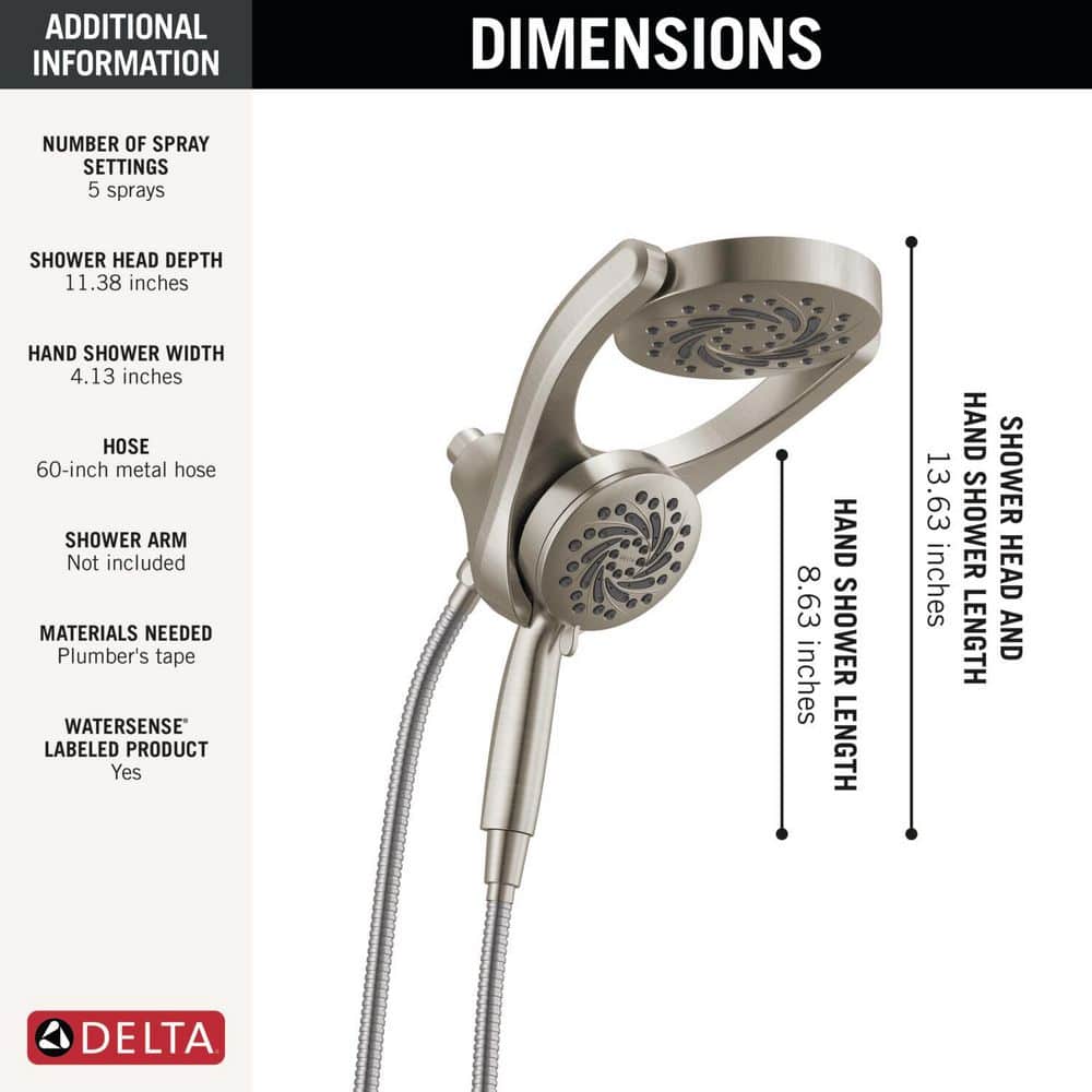 Brushed Nickel Dual Shower Head with Handheld and Rain Options
