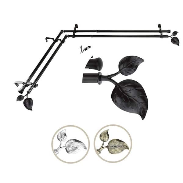 Rod Desyne 13/16" Dia Adjustable 66" to 120" Double Corner Window Curtain Rod in Black with Ivy Finials