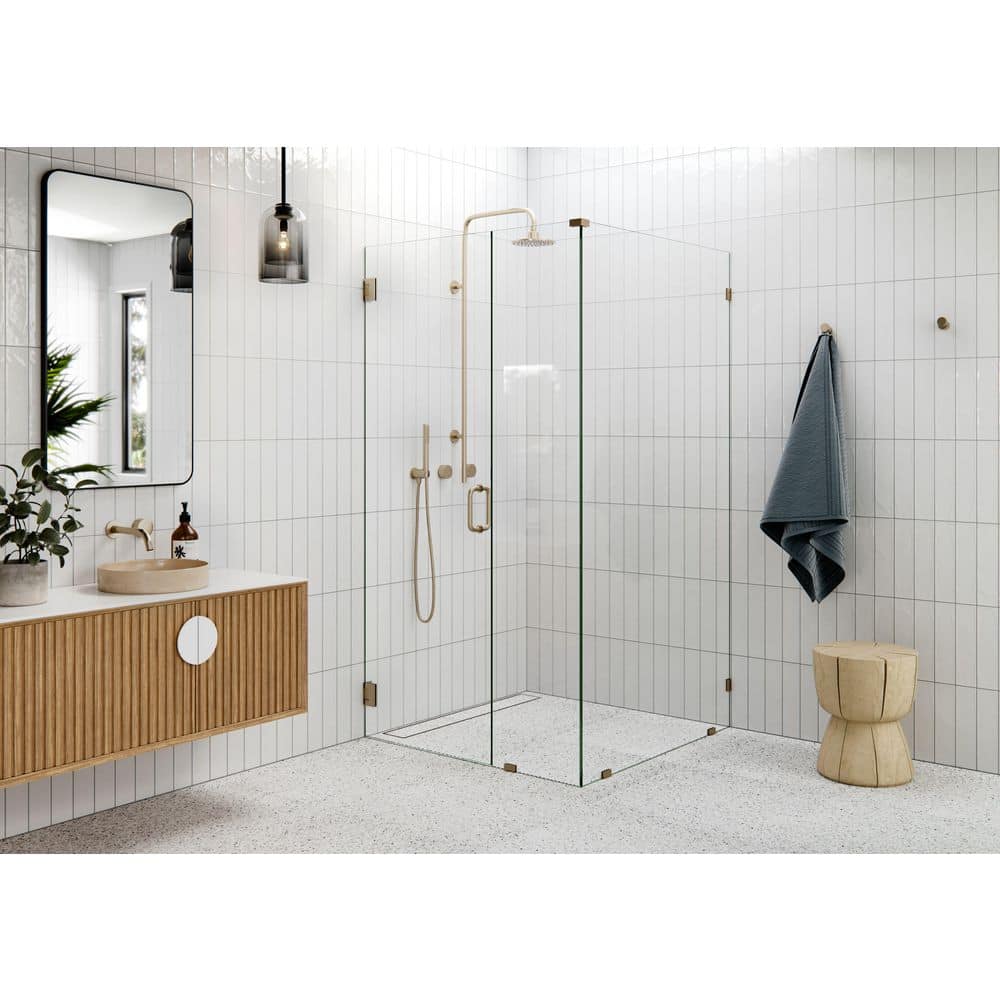 45 in. W x 38 in. D x 78 in. H Pivot Frameless Corner Shower Enclosure in Brushed Bronze Finish with Clear Glass price history on PriceWatchPro