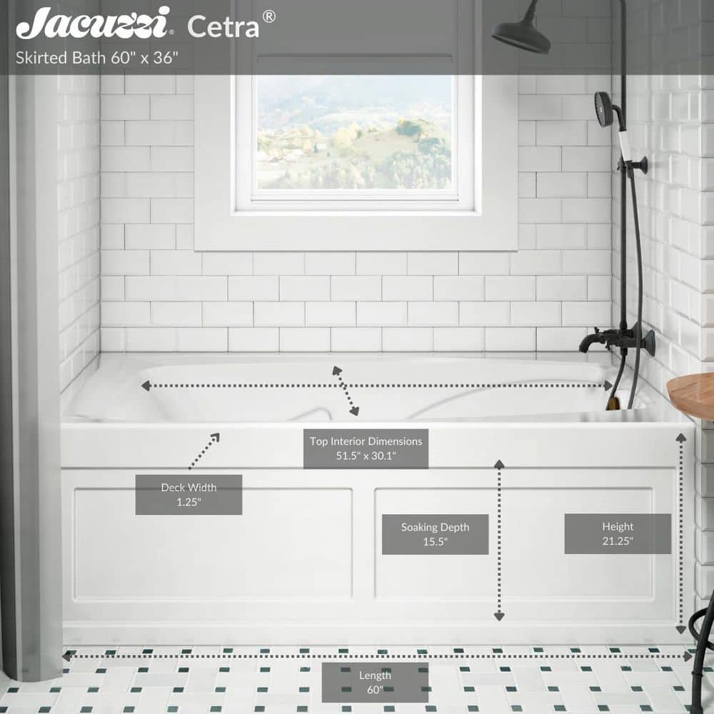 Cetra 60" x 36" White Acrylic Alcove Whirlpool Bathtub