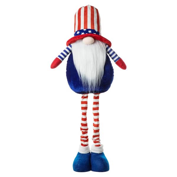 Glitzhome 23.5 in. x 36 in. H Telescoped Fabric Patriotic/Americana Gnome Standing Decor