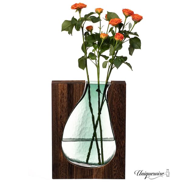 Uniquewise 12 in. Wood and Glass Inlay Vase. Merging the Natural Warmth and Texture of Wood with the Elegance and Color.