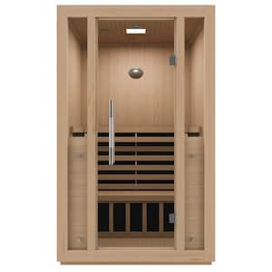 2-Person Indoor Hemlock Wood Carbon FAR Infrared Sauna with Redlight Heating Tube, Touch Control Panel and Bluetooth