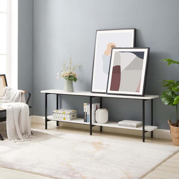 Manhattan Comfort Celine 70.87 in. Modern White Rectangle Composite Wood Console Table with Shelf