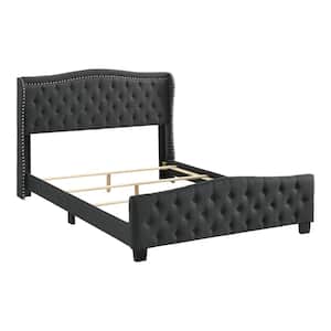Miraga Dark Gray King Panel Bed with Tufted Upholstery
