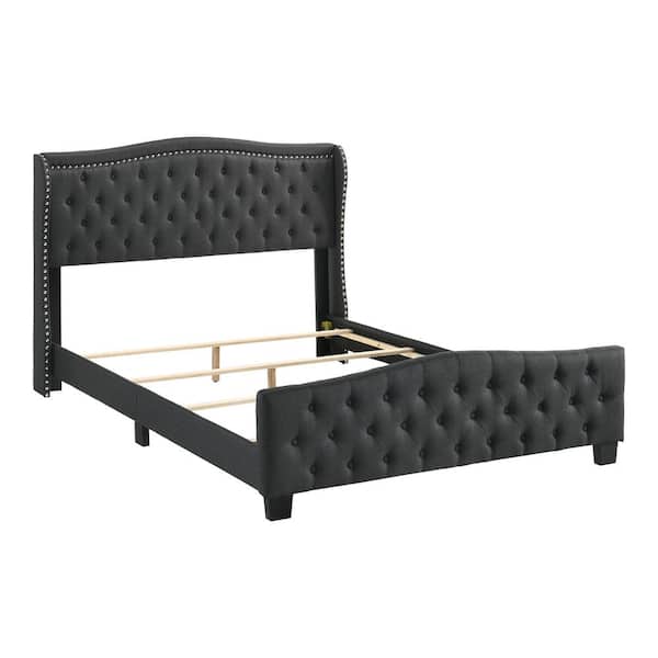 Furniture of America Miraga Dark Gray Queen Panel Bed with Tufted Upholstery