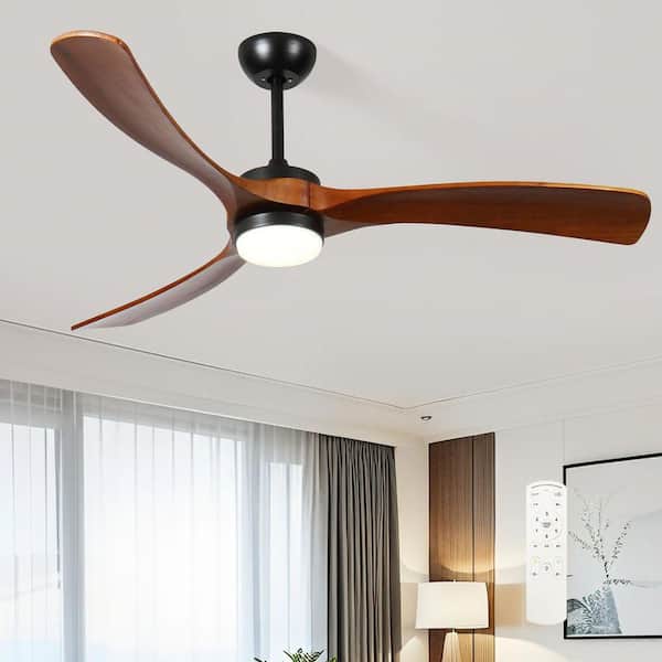 60 in. Black Indoor/Outdoor Ceiling Fan with Remote Control, 3-Blades Solid Wood Ceiling Fan for Bedroom Living Room