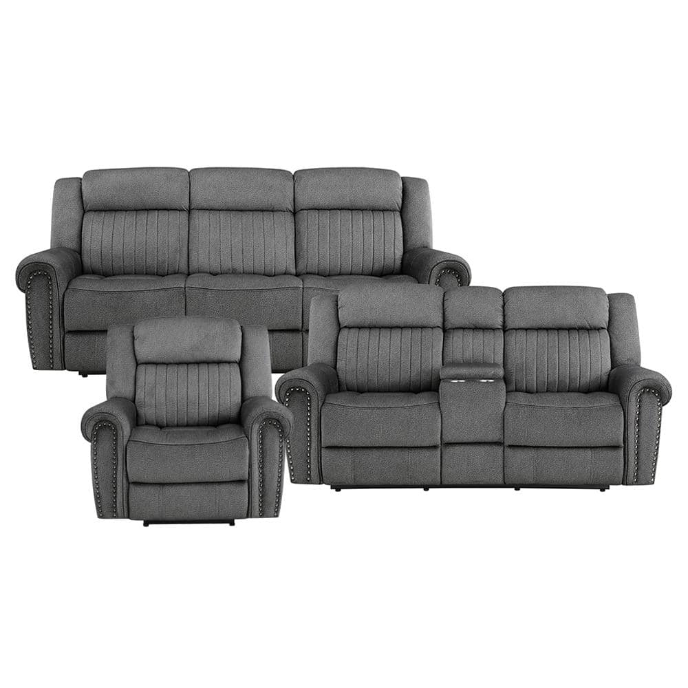 Abington 89 in. W Rolled Arm Microfiber Rectangle 3-Piece Power Reclining Sofa Set in Charcoal