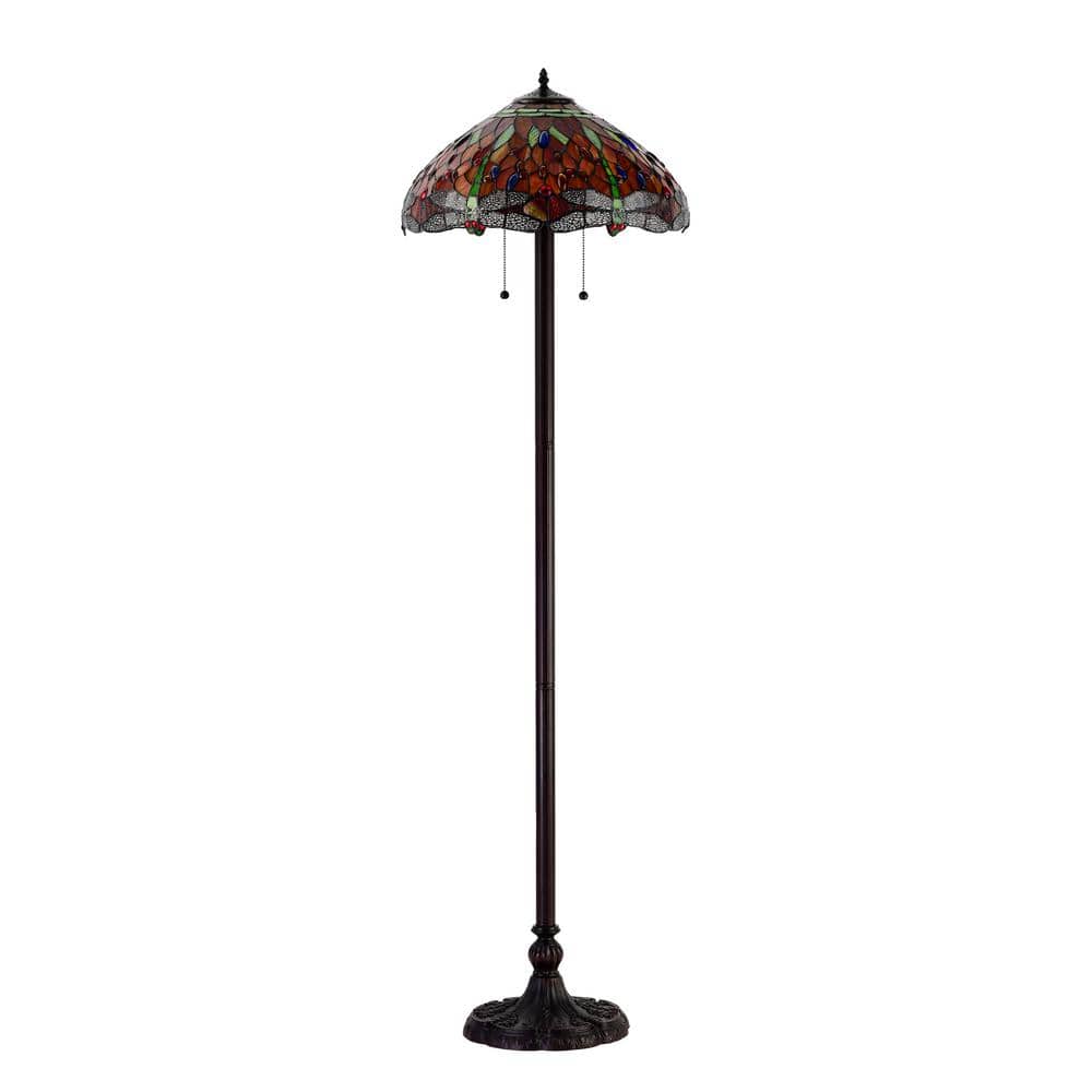 Antique Bronze 58" Dragonfly Stained Glass Floor Lamp