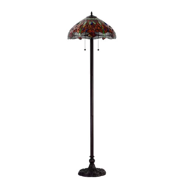 Warehouse of Tiffany Dragonfly 58 in. Antique Bronze Floor Lamp with Pull Chain